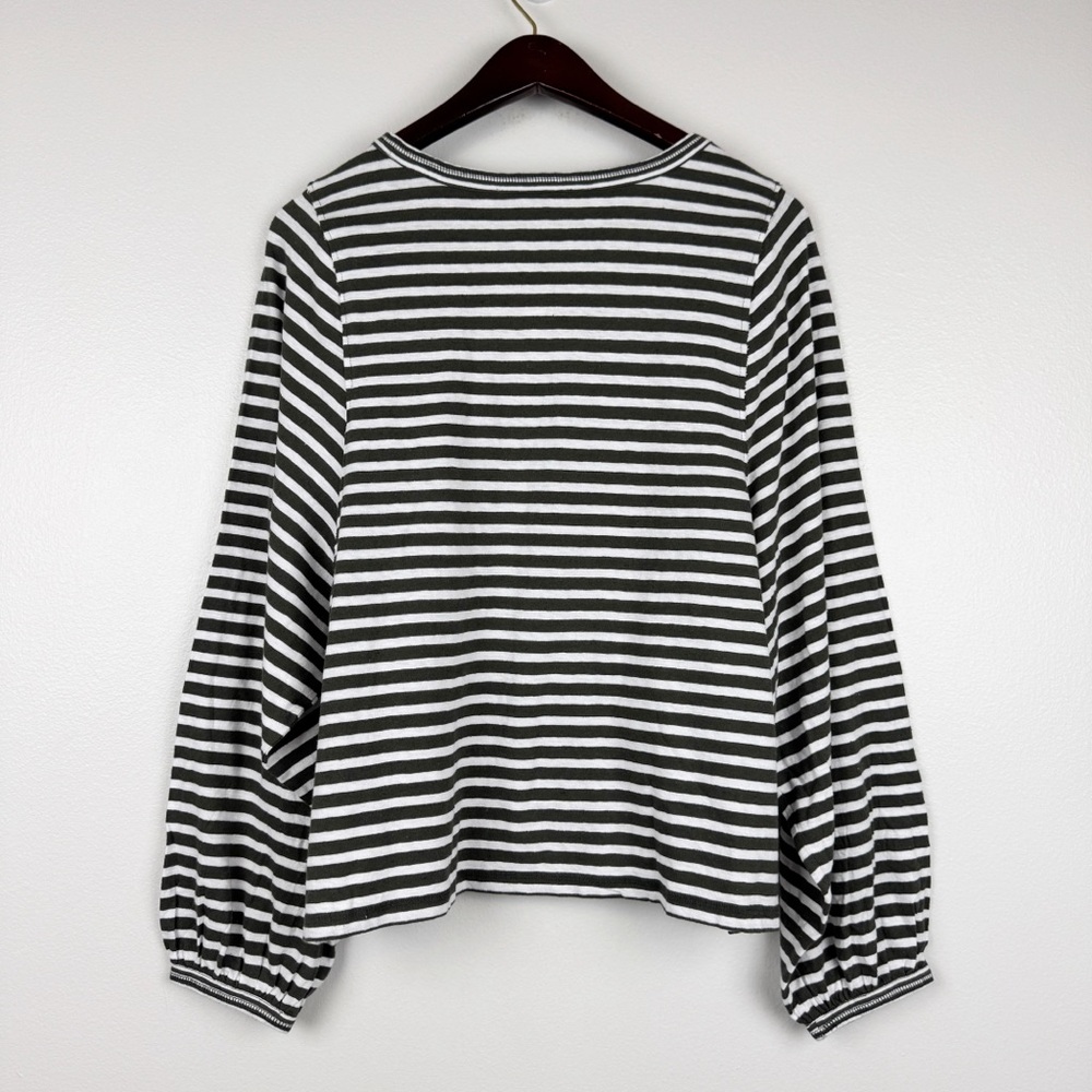 Madewell Long Balloon Sleeve Crewneck Tee Gray Stripes Size M NWT - Picture 5 of 8